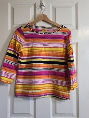 Ruby Rd. Women's Multicolor Striped Knit Boat Neck Beaded 3/4 Sleeve Top S